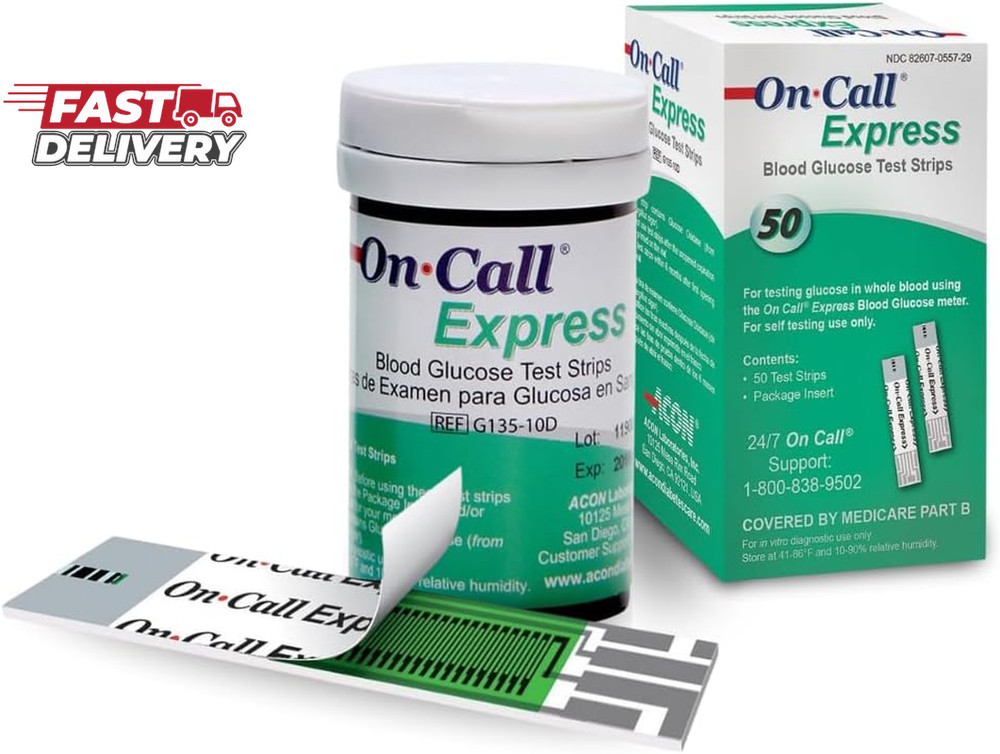 Blood Glucose Test Strips for Diabetes by On-Call Express, 50 Count, No Coding N