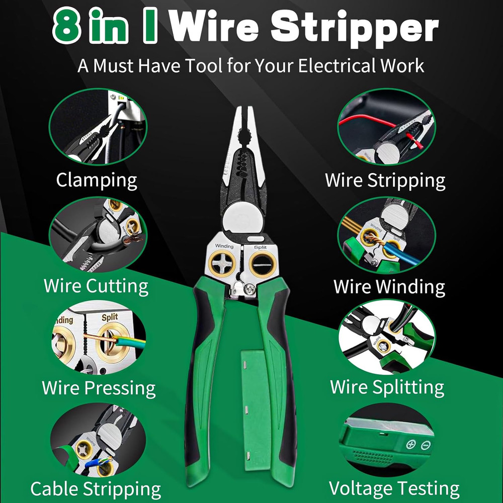 8 in 1 Wire Stripper with Voltage Tester, Wire Stripping Tool for Heavy Duty ...