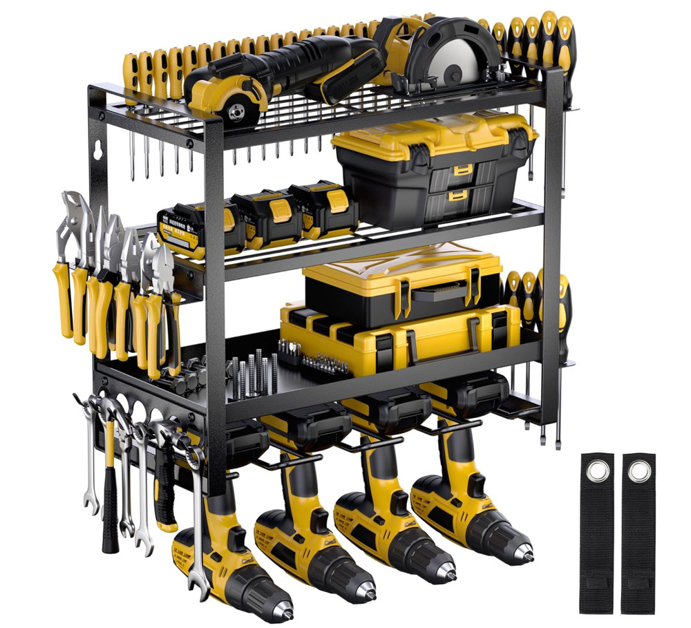 Power Tool Organizer Wall Mount 4 Layer Drill Holder Heavy Duty Metal Tool Shelf