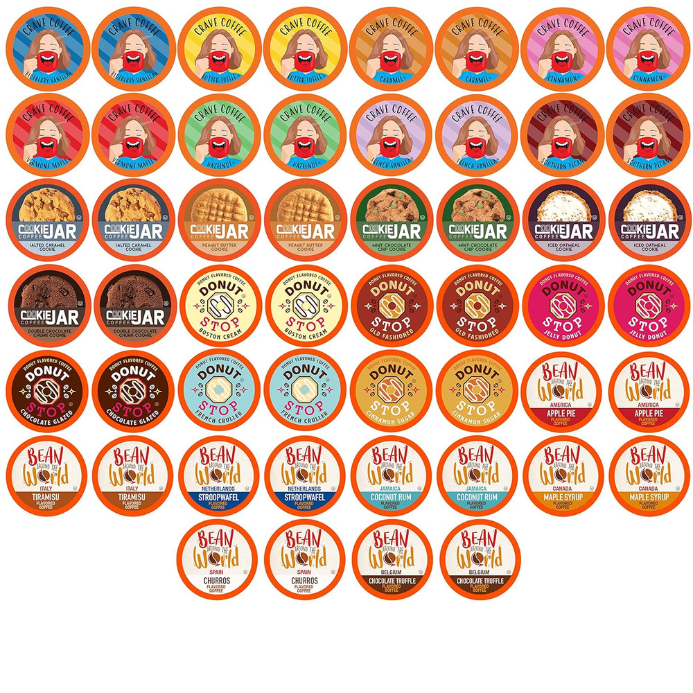 Flavored Sampler, Assorted, Compatible with 2.0 K-Cup Brewers, Variety Pack, 52