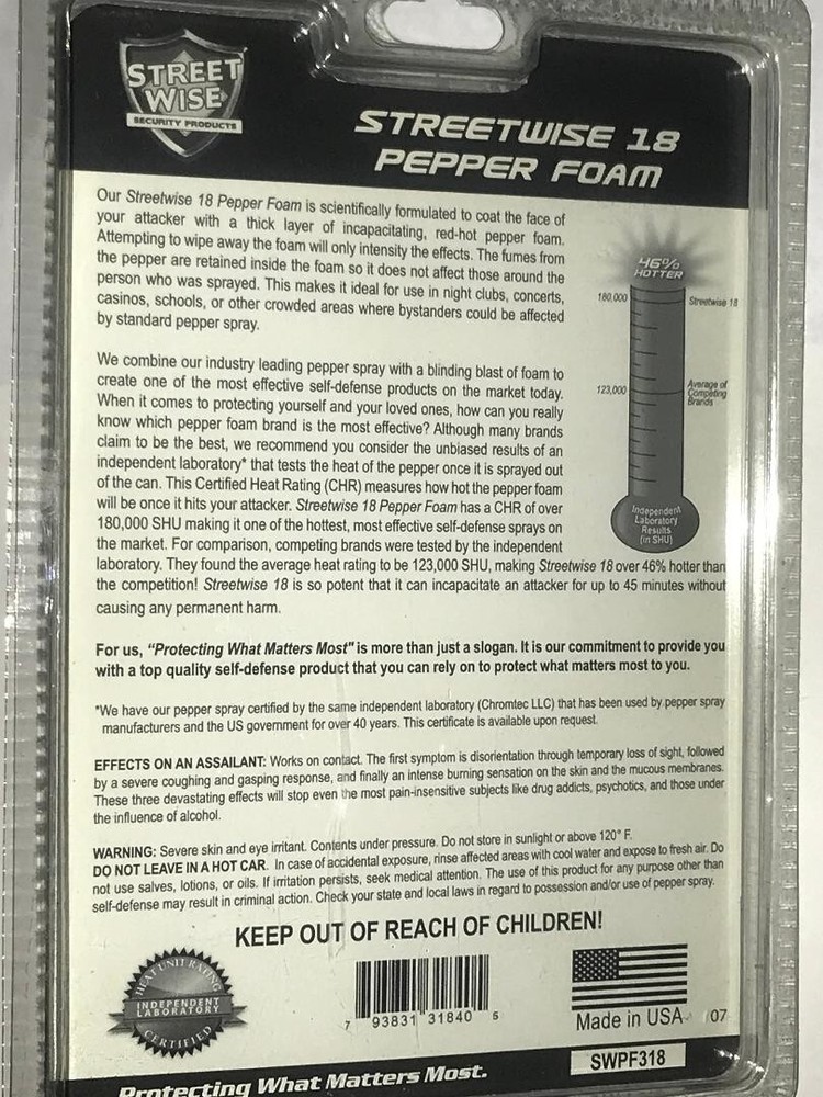 FOAM Pepper Spray 1/2 oz Black case and key ring