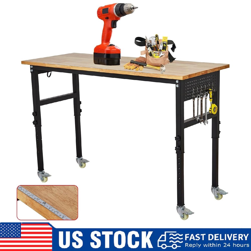 60" Adjustable Workbench 2000 Lbs Load Work Bench with Pegboard & Power Outlets