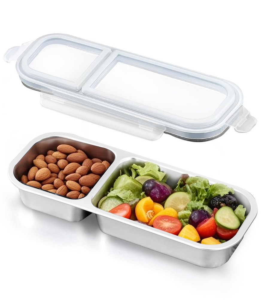 Ugotit Reusable Snackle Box Container with Lids - 2 compartments, Grey