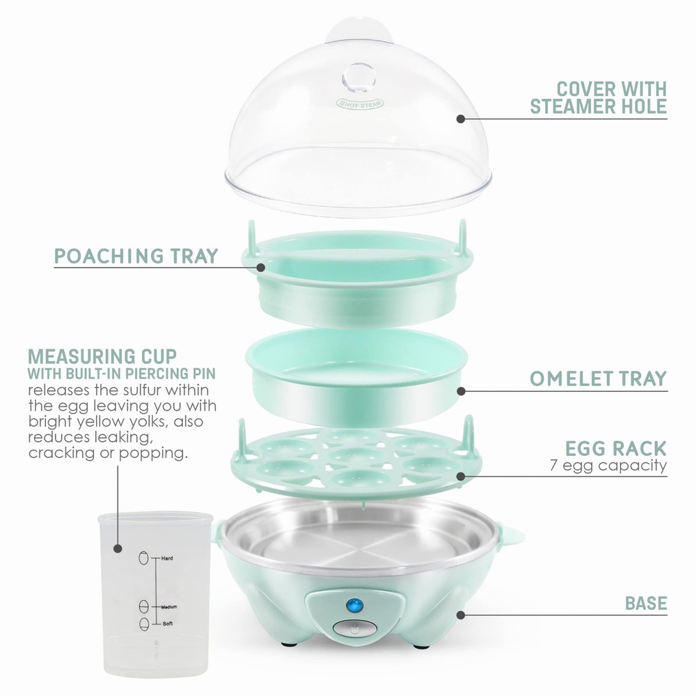 Egg Cooker with Buzzer, 7 Egg Capacity Auto Shut Off, Green