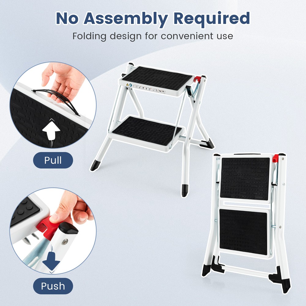 2-Step Folding Ladder Lightweight Portable Step Stool Heavy-Duty Metal Frame