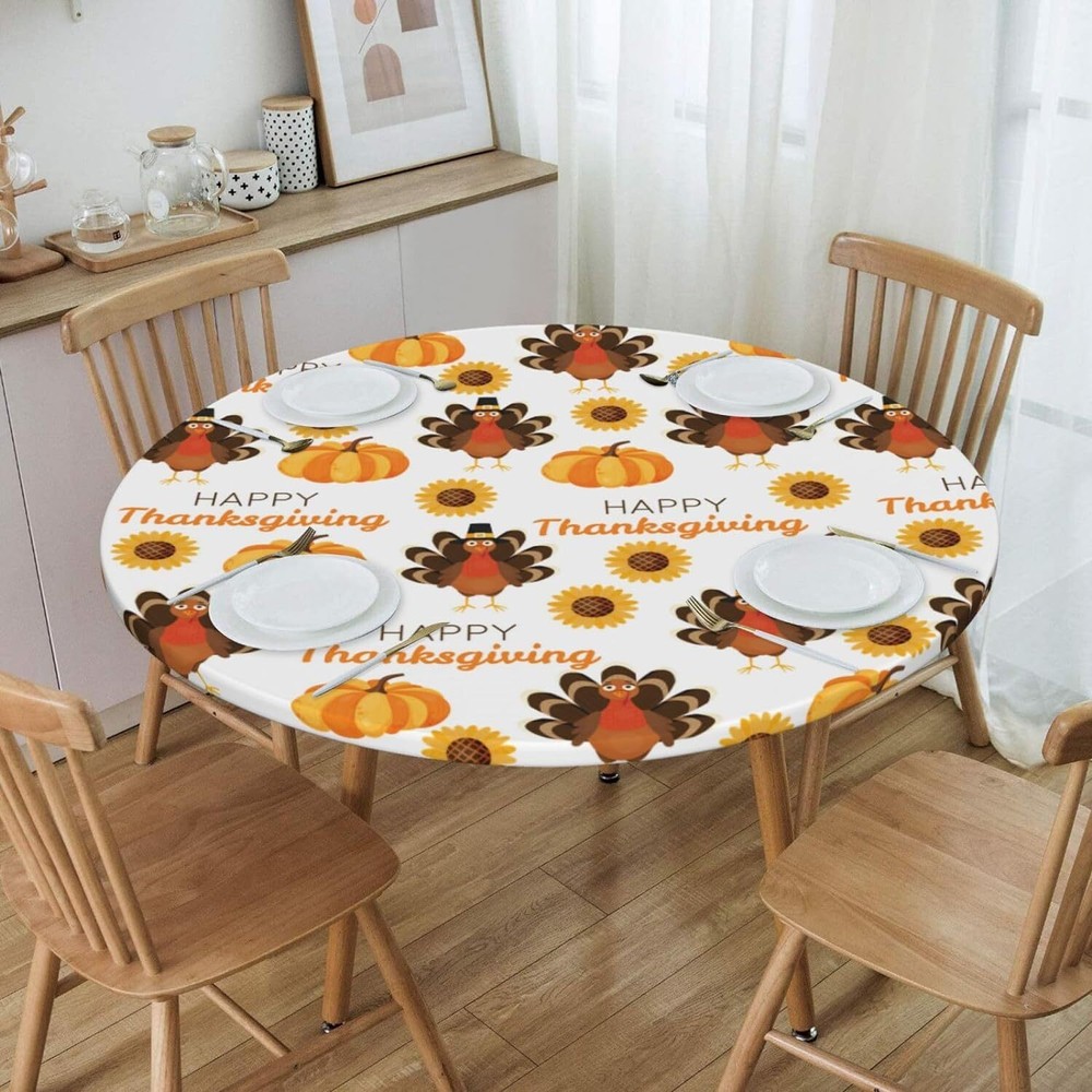 Round Fitted Table Covers Elastic Edge Circle Tablecloth for Dining Party