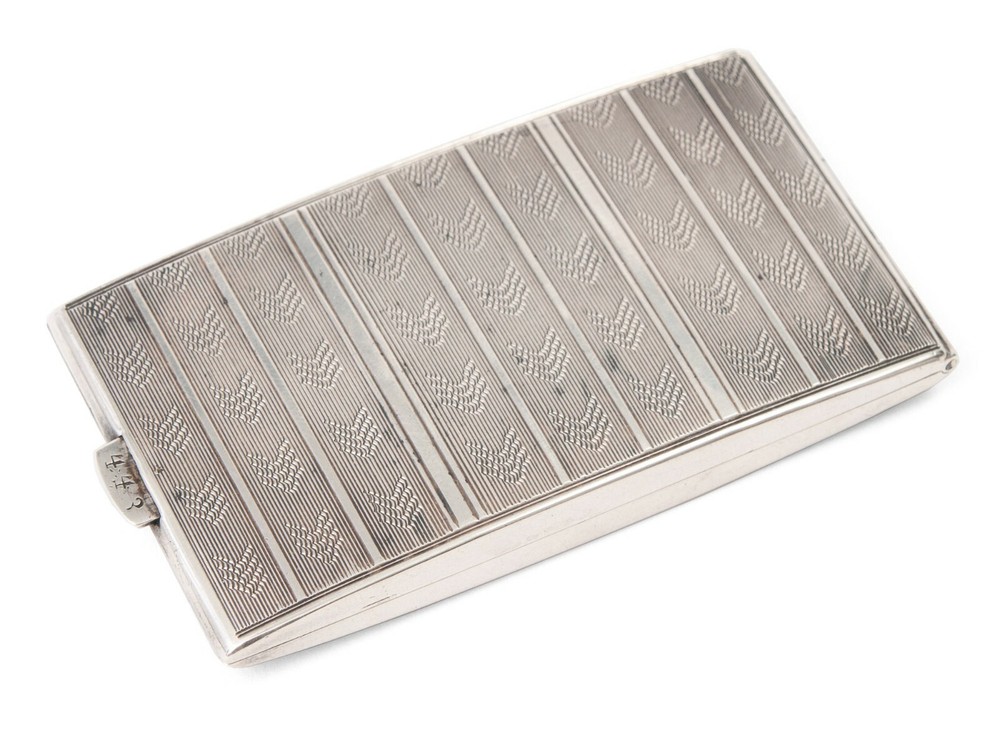 Art Deco Solid Silver Engine Turned & Enamel Cigarette Case - Polish / Poland