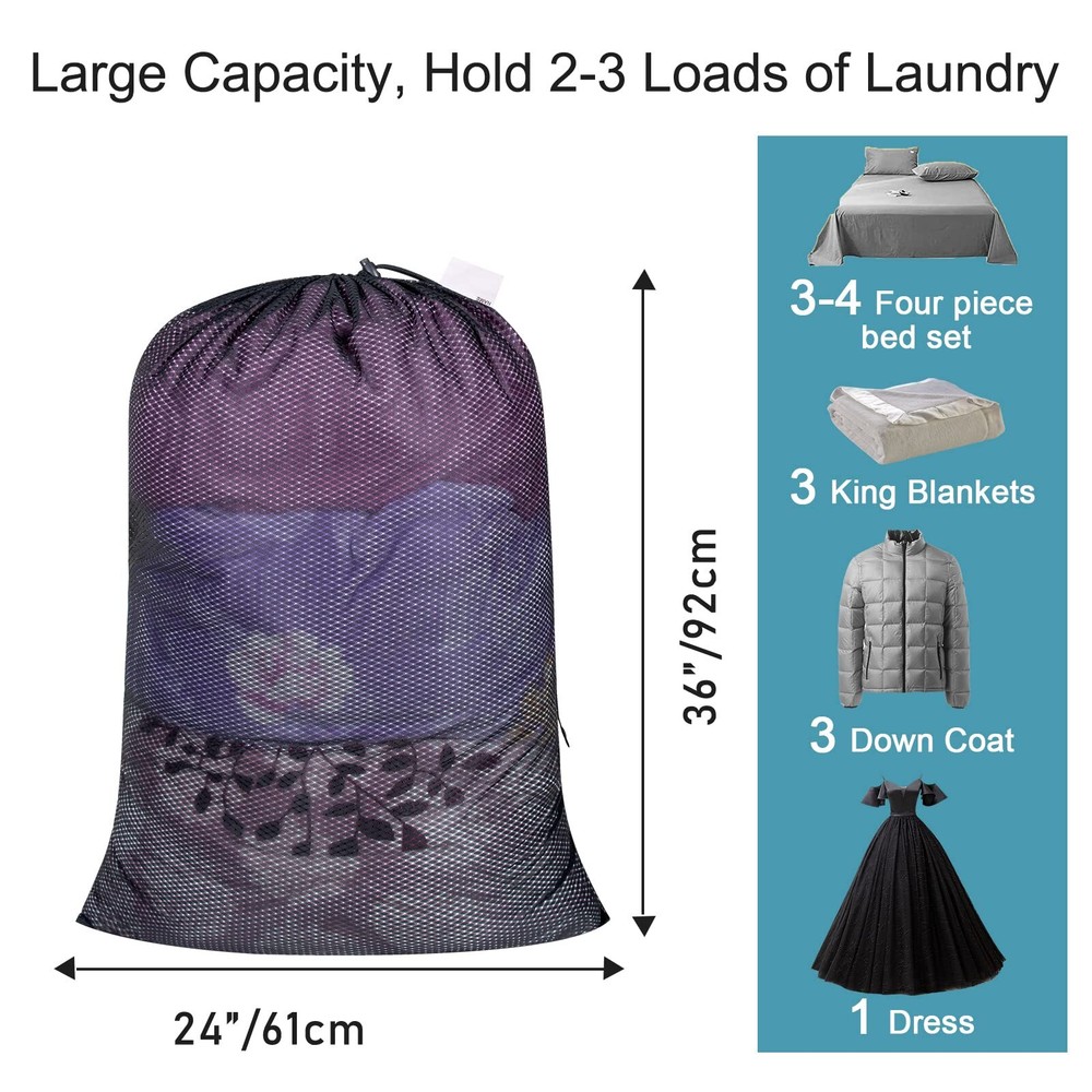 Heavy Duty Large Mesh Laundry Bag with Drawstring Closure for Travel