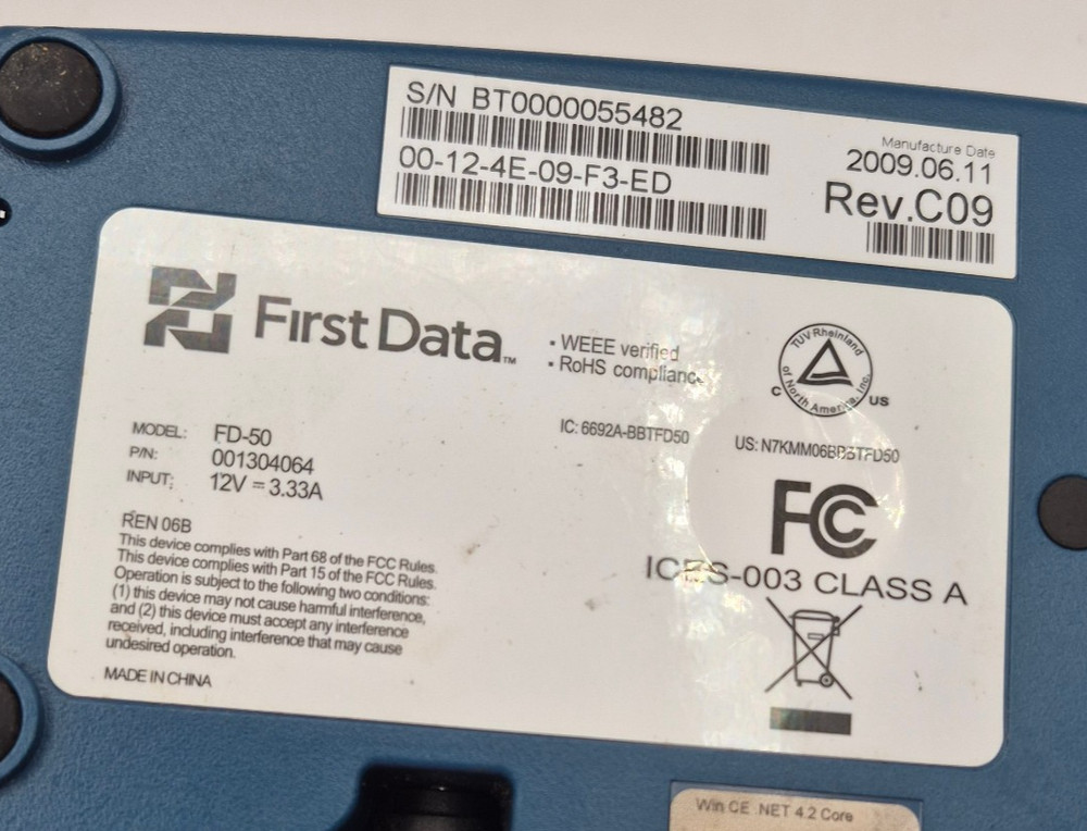 First Data FD50 Credit Card Termina Untested