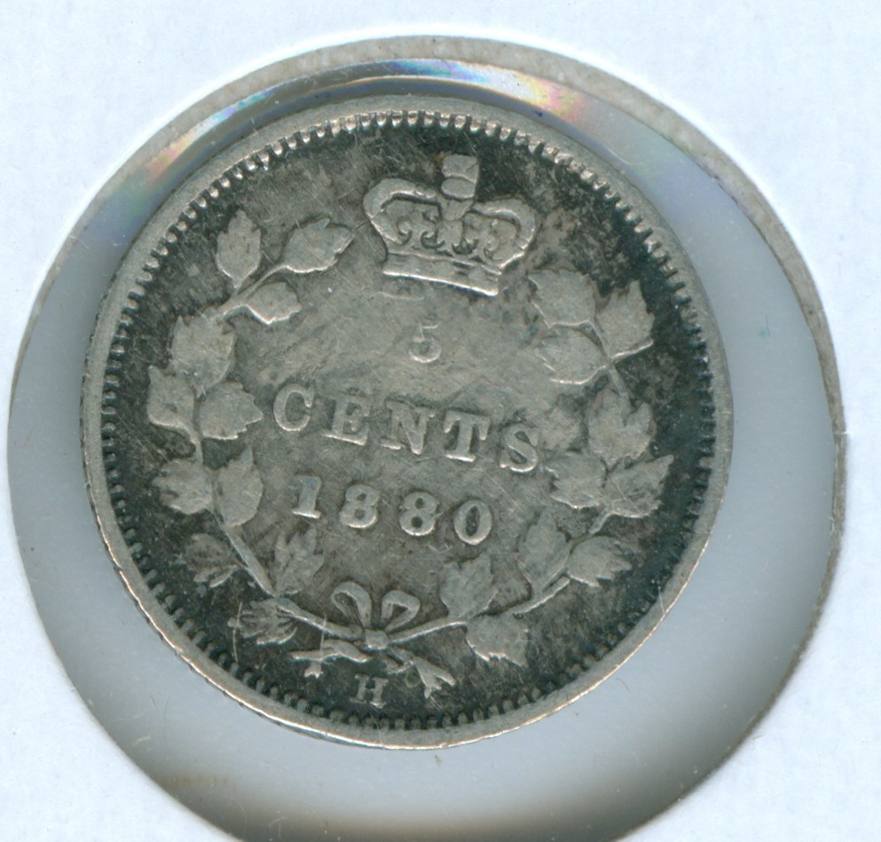 CANADA 1880-H FIVE CENT SILVER --FINE