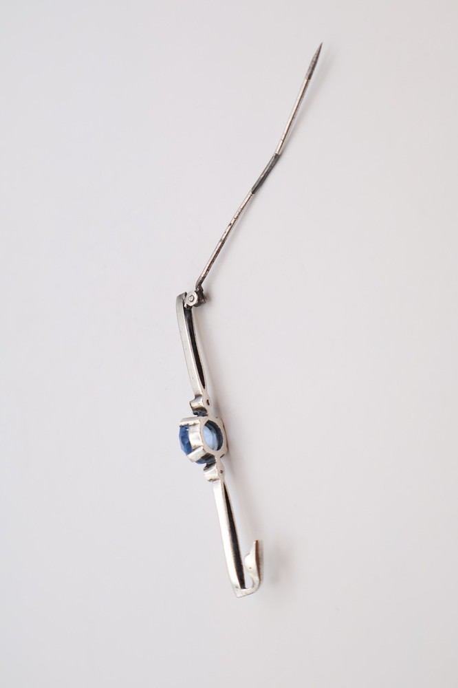 Vintage Silver Bar Brooch with Blue Stone