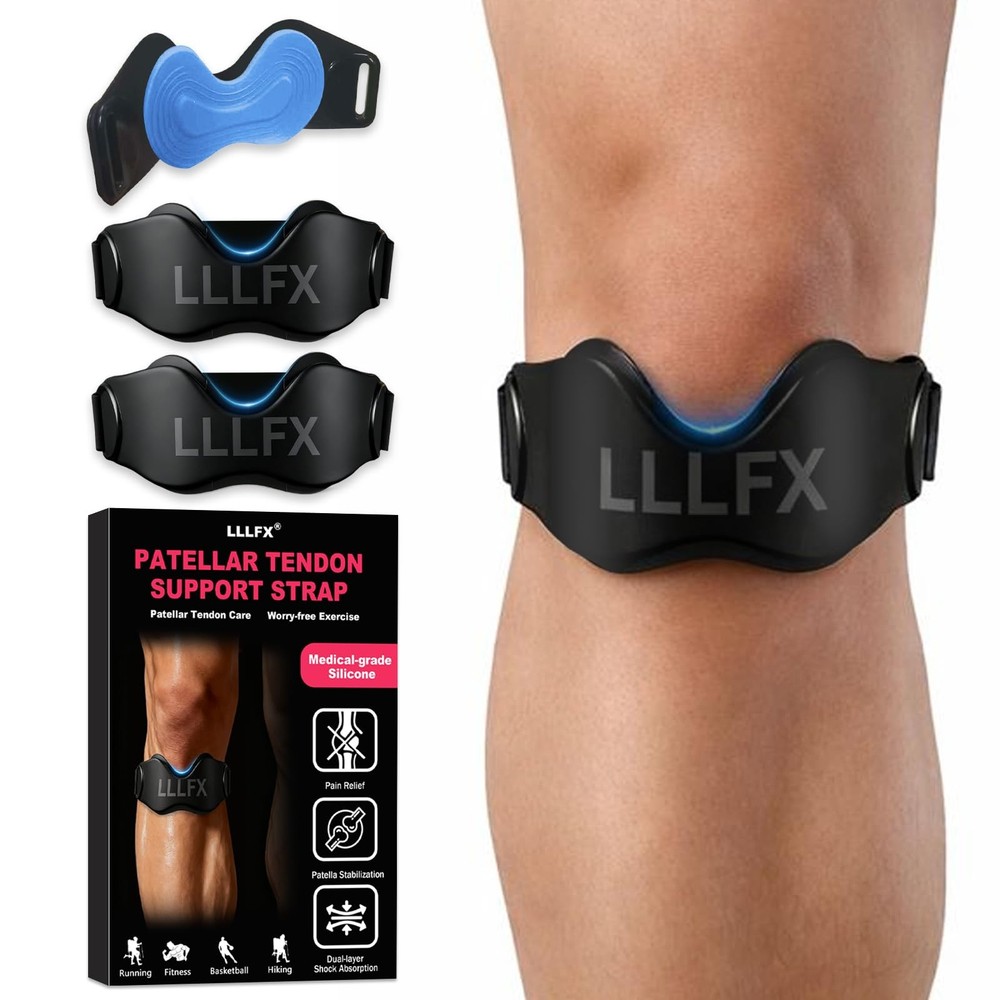2 Pack Patellar Tendon Support Straps, Adjustable Non-slip 2-Pack, Black