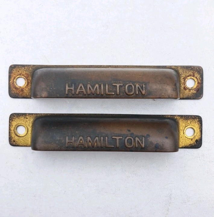 Antique Bin Pulls Drawer Printers Cabinet Hamilton Handle Brass Hardware Pair