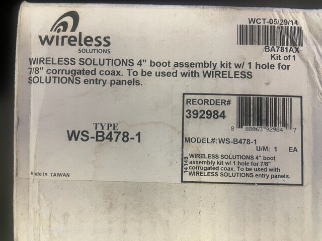 Wireless Solutions WS-B478-1 4" boot assembly kit w/ 1" hole for 7/8" coax