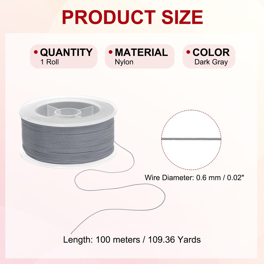 0.02" x 109 Yards Nylon String Bracelet String Braided Nylon Thread Dark Gray