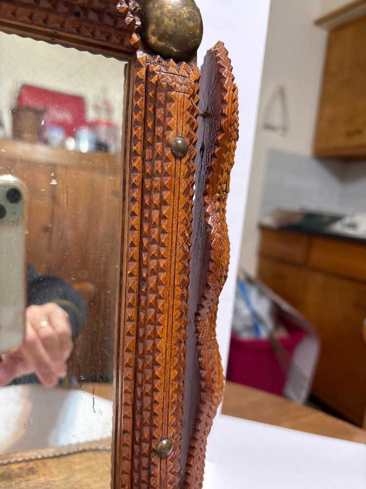 Unique Antique Tramp Art Mirror w/ Drawer