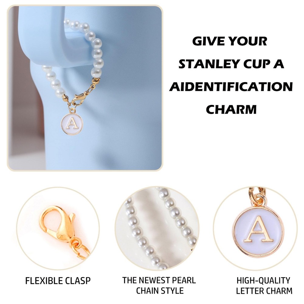 Letter Charm for Stanley Cup，Pearl Chain Accessories Stanley Cup Initial