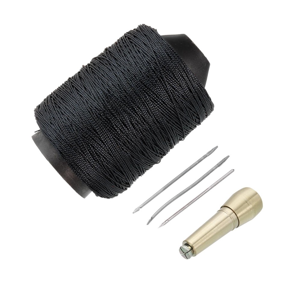 Shoe Repair Tool Sewing Set, Black Lines Thread, 3 Needles, Copper Handle