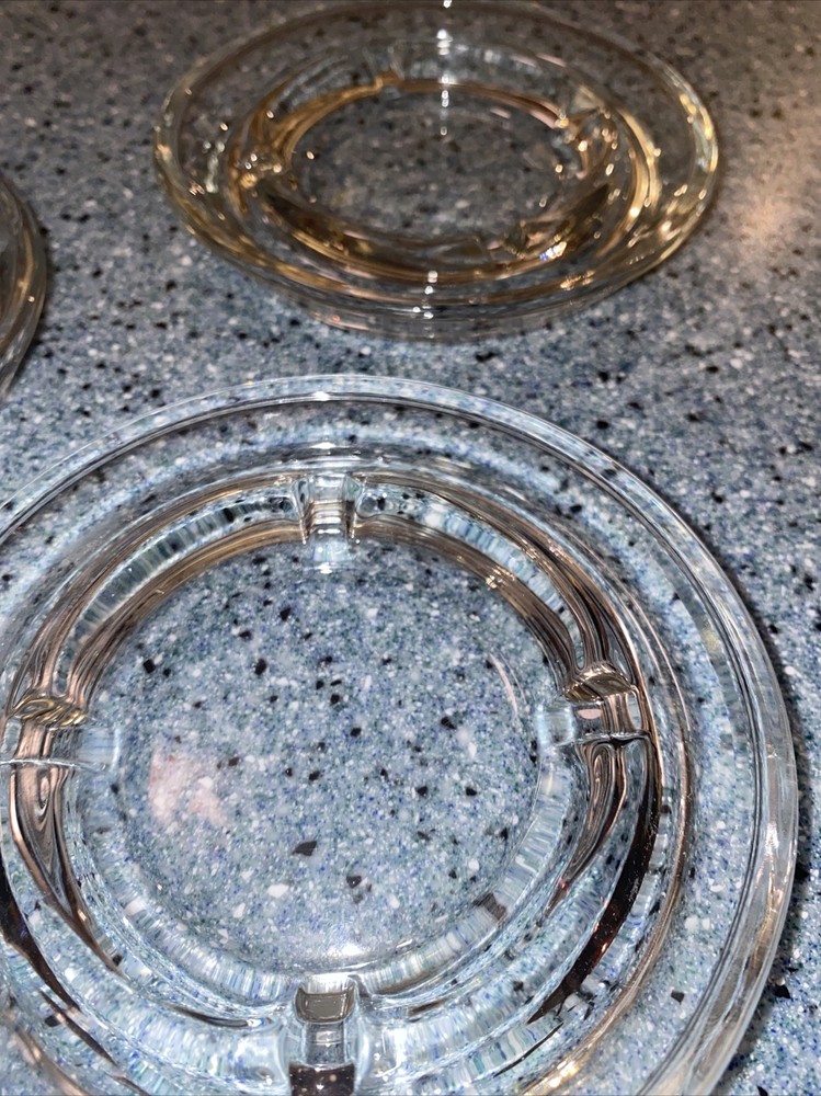 3 Glass Ashtrays 5” Across