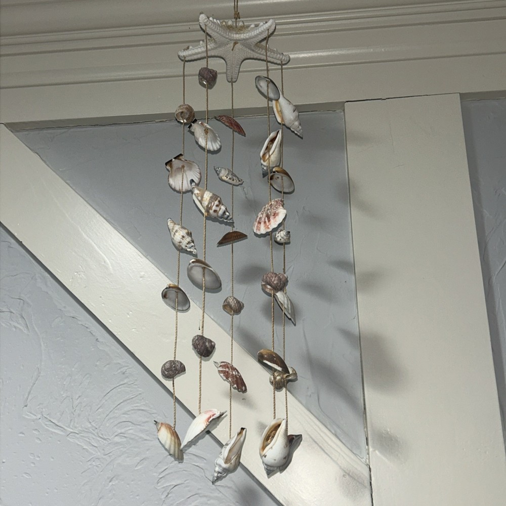 Vintage Handmade Seashell Starfish Wind Chime 22”