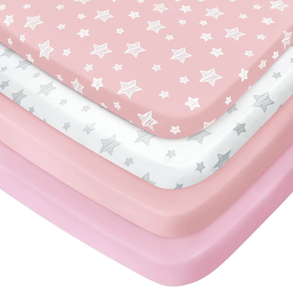 Pack N Play Fitted Sheets Ultra Soft Stretchy Mini Crib Sheets 39"×27"×5" 4 Pack