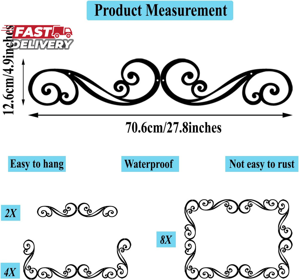 Metal Scroll Wall Art Decor Rustic Iron Wall Scroll Decorations Pair Scroll for