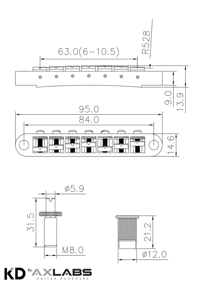 KD by AxLabs 7-String Tune-O-Matic & Stop Tailpiece - Black
