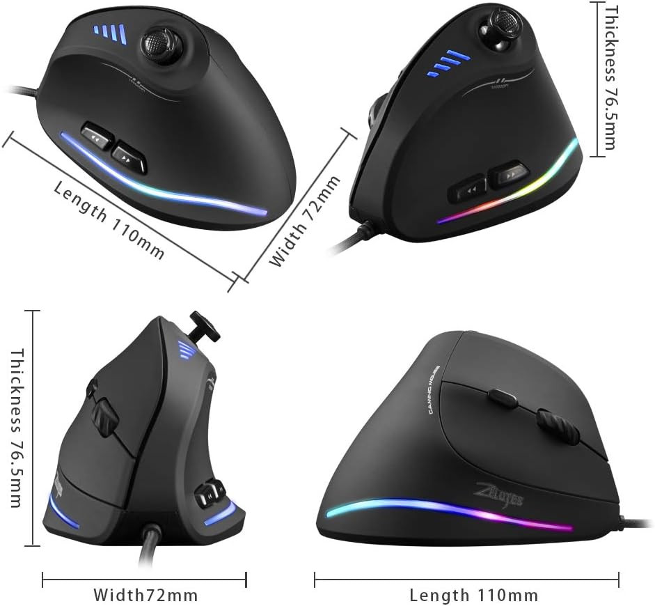 Wired Gaming Mouse with Joystick,10000Dpi,11 Programmable Buttons,Rgb,Usb Optica