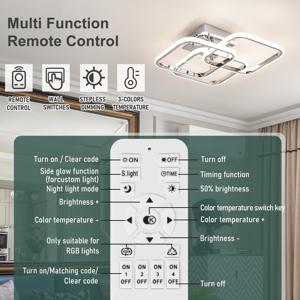 Modern Ceiling Light,Dimmable LED Ceiling Light Fixtures with Remote Control,...
