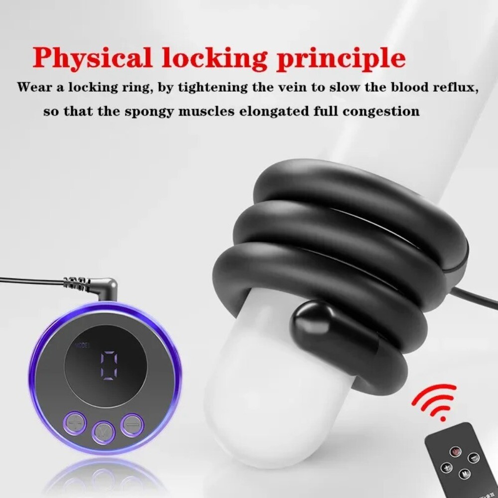 Electric E-Stim Penis Stretcher Enhancer Ball-Scrotum-Ring-Delay-Ejaculation Men