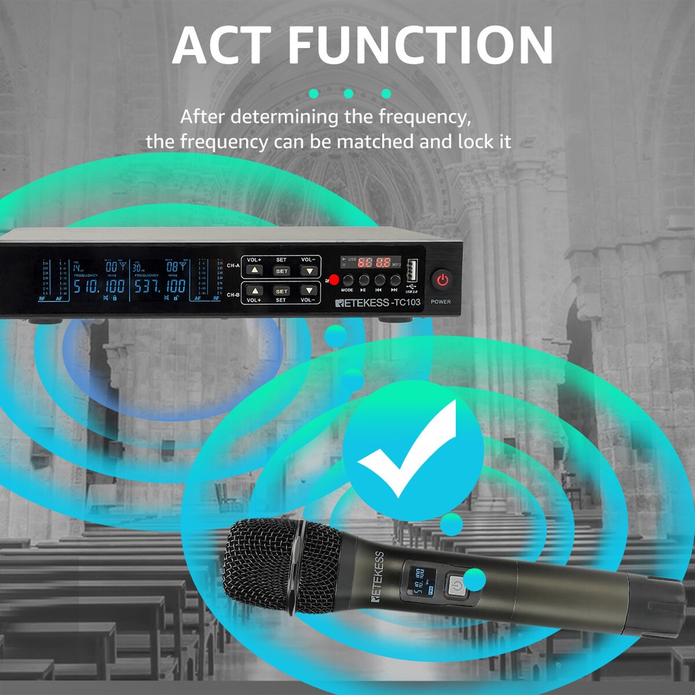 Retekess TC103 Wireless Microphone System Bluetooth 5.0 Handheld Dual Channel
