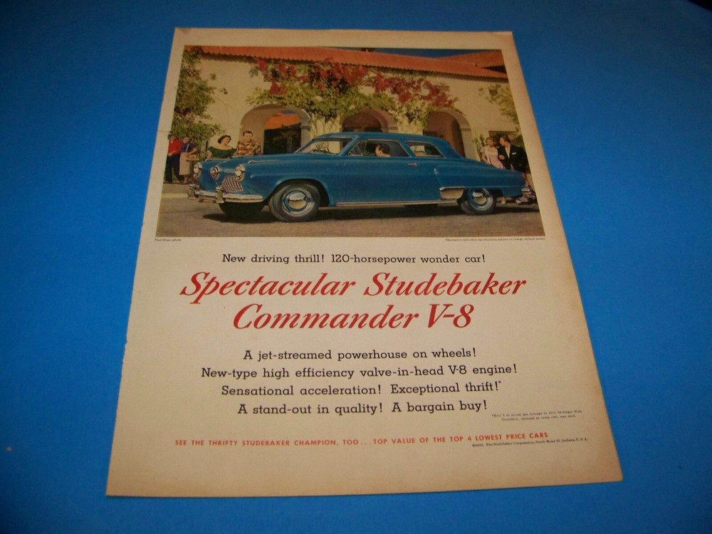 Studebaker Commander V-8 Print Ad from Magazine Vintage 1951