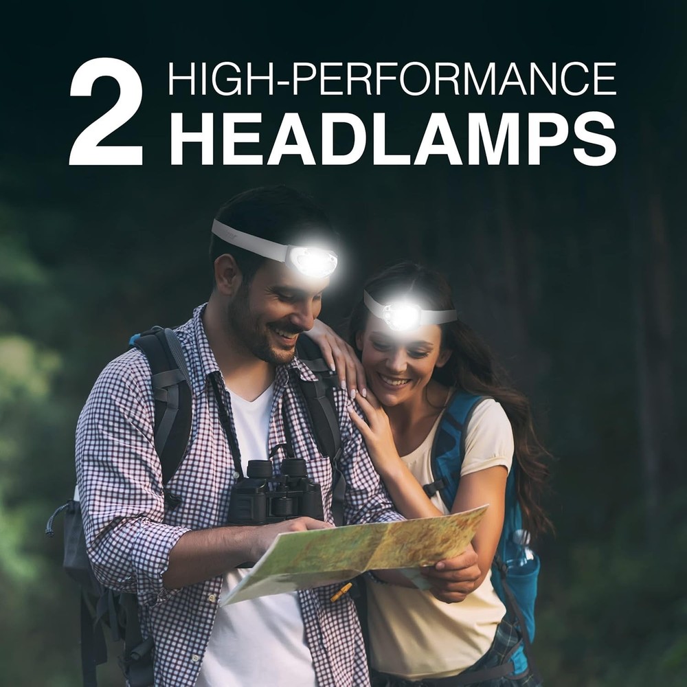 Waterproof LED Headlamps, 2-Pack, High-Performance Light