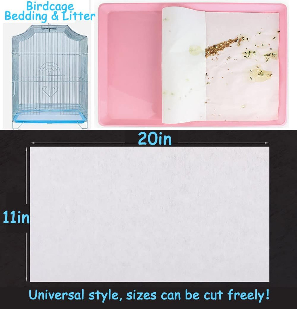 100PCS Bird Cage Liner Papers, Disposable Cage Paper Liners Precut Absorbent Cus