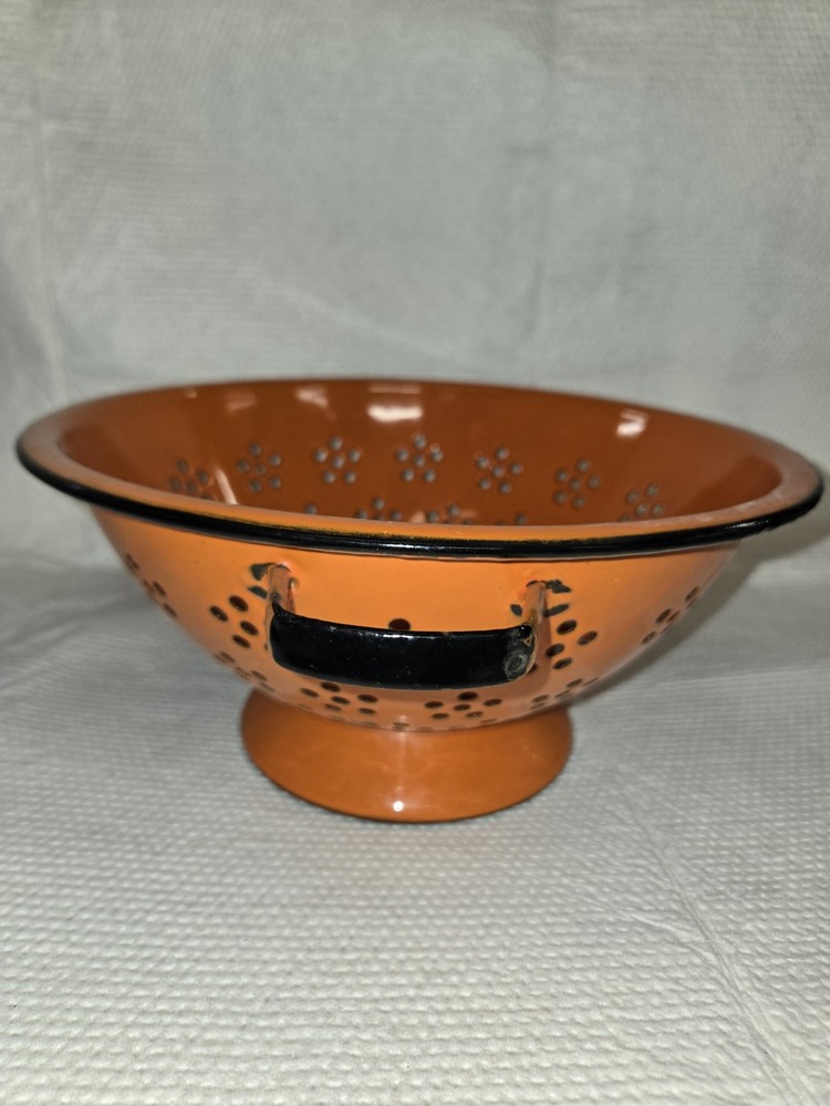 Vintage 1960s Enamelware Orange Colander