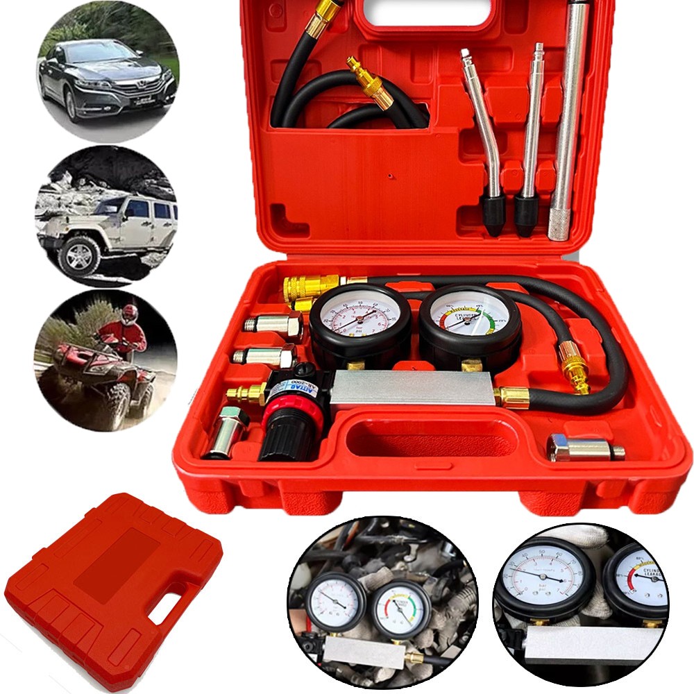Cylinder Leak Down Tester Petrol Engine Compression Leakage Detector Tool Kit