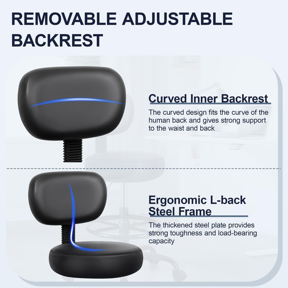 Drafting Chair with Backrest – Adjustable Foot Rest Rolling Stool with Wheels...