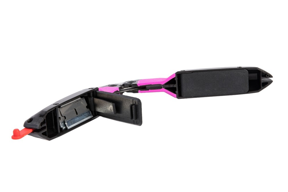 Folding Razor Blade Scraper with Locking Handle, Includes 10 T10 Blades, Pink