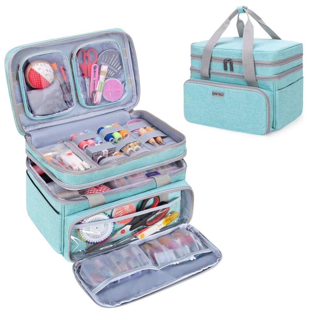 Double Layer Sewing Accessories Organizer with 2 Detachable Pouches, Large Se...