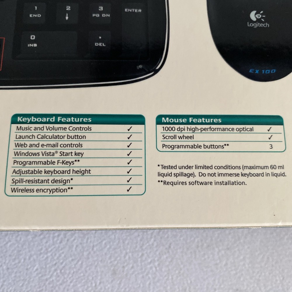NEW Logitech EX100 BLACK Cordless Desktop Computer Keyboard & Mouse Set