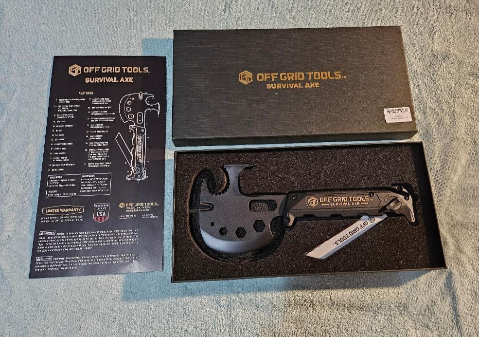 Off Grid Tools Black Survival Stainless Multi-Tool Axe w/ Saw Blade Never Used