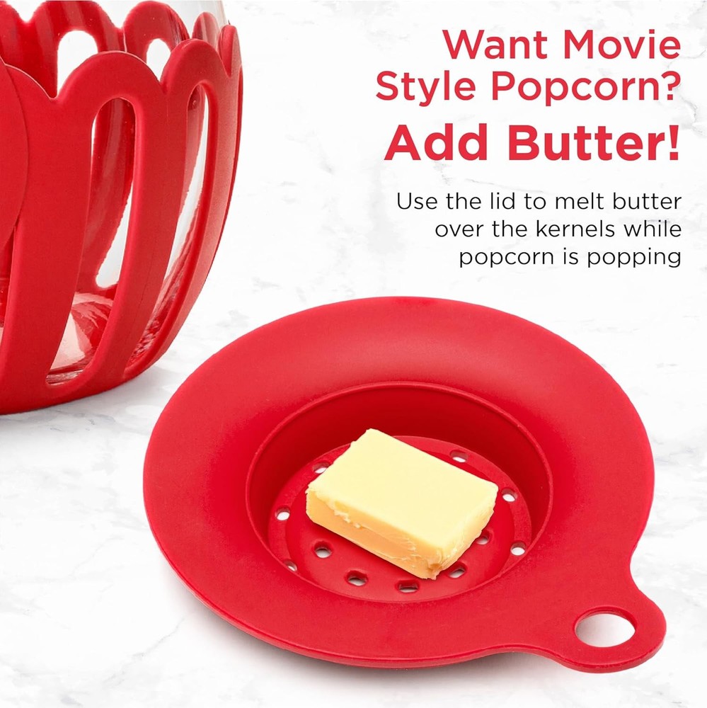 Ecolution Micro-Pop Microwave Popcorn Popper Glass BPA Free 3 Qt Red