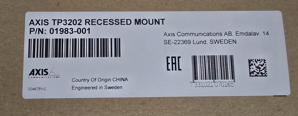 Axis Communications 01983-001 Camera Dome Recessed Mount TP3202
