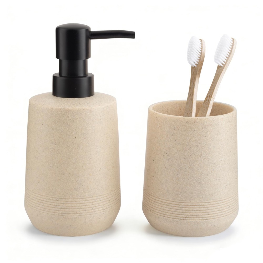 Bathroom Accessories Set, 2 Piece Resin Accessory Set with Beige