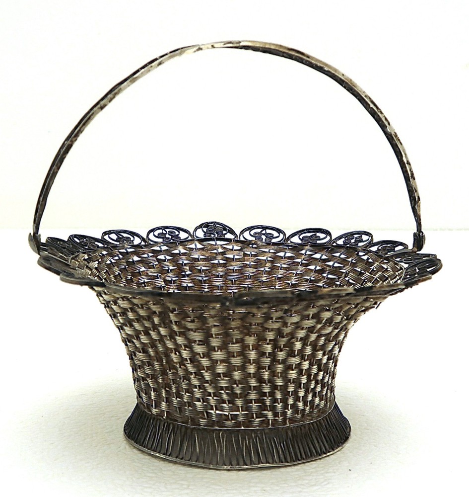 Nuremburg German Solid Silver Woven Filigree Basket marked Winter ca 1820