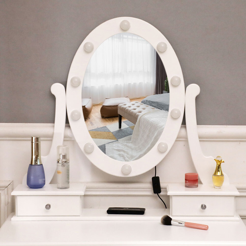 AUTOFOREVER White with light bulb 5 drawers 1 mirror dressing table set