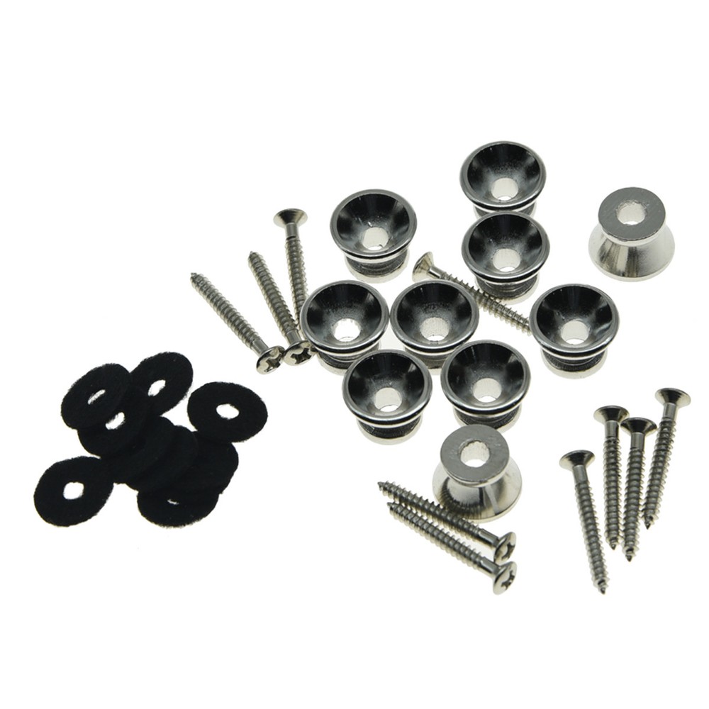 10pcs Chrome Guitar Strap Pins Strap Knobs Buttons Guitar End Pins with Screws