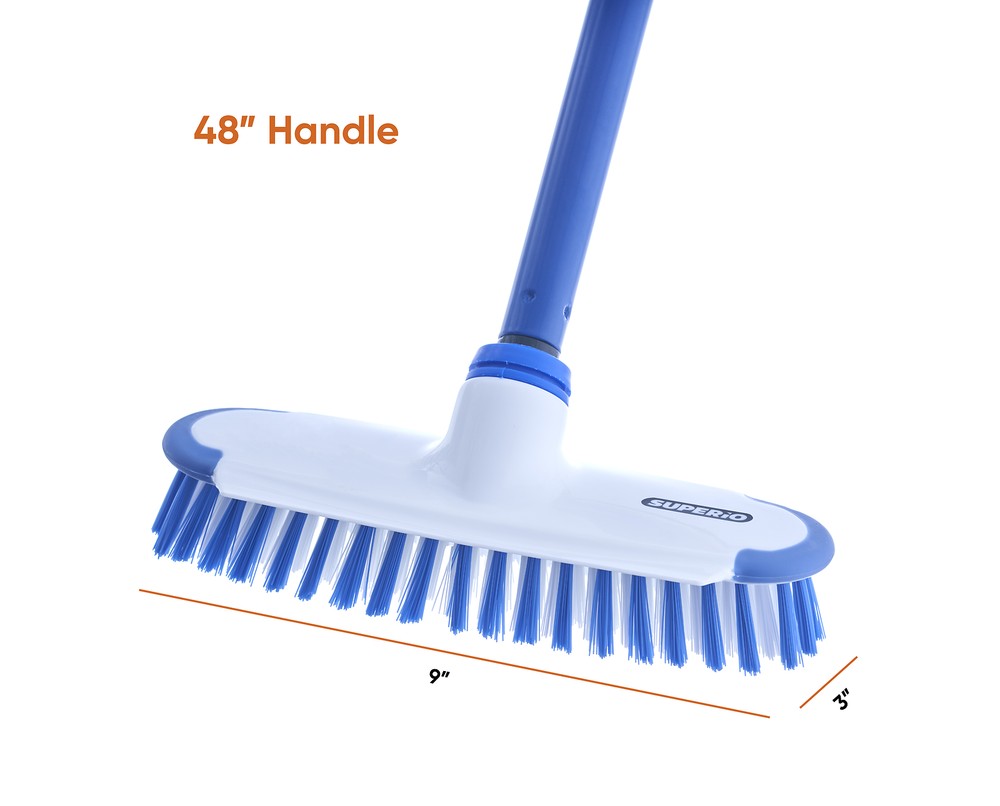 Superio Deck Scrub Brush with Scraper, 48" Long Metal Handle, Blue