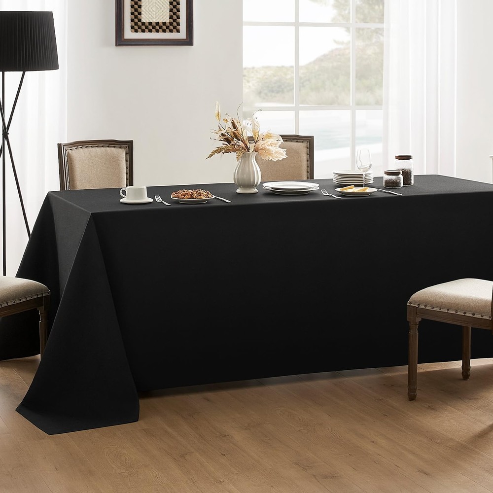 Rectangular Tablecloths 60x84 Inch 1 Pack Black Polyester Table Cloths for Di...