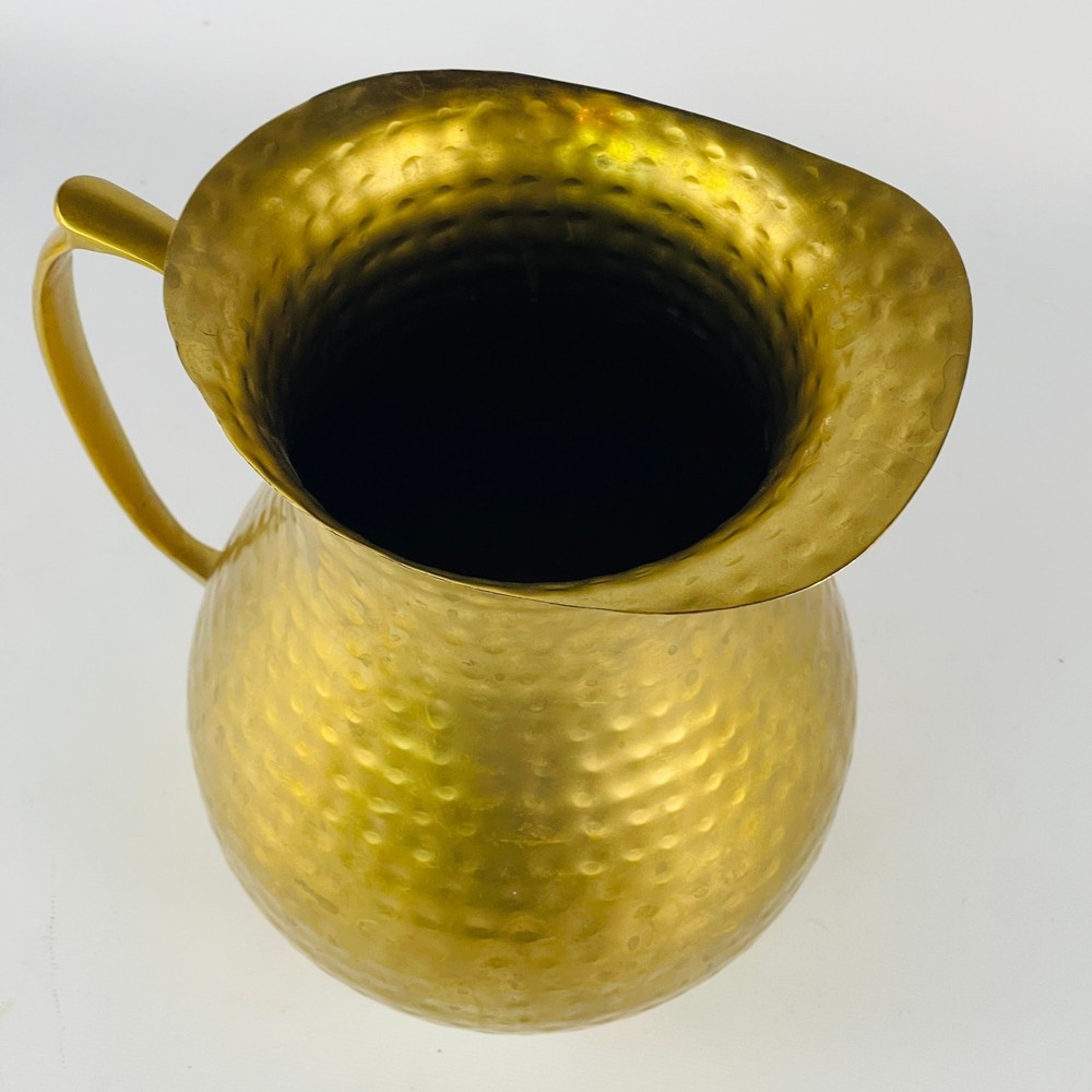 Hammered Metal Brass Tone Decorative Pitcher 7 3/4”